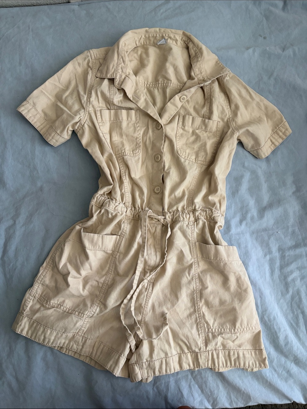 Old Navy Beige Short-Sleeve Kids One-Piece Romper